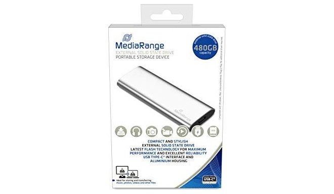 MediaRange 480 GB, external SSD (silver, USB-C 3.2 (10 Gbit / s), external)