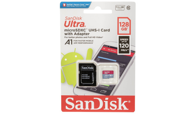 SanDisk mälukaart microSDXC 128GB Ultra A1 120MB/s + adapter (SDSQUA4-128G-GN6MA)