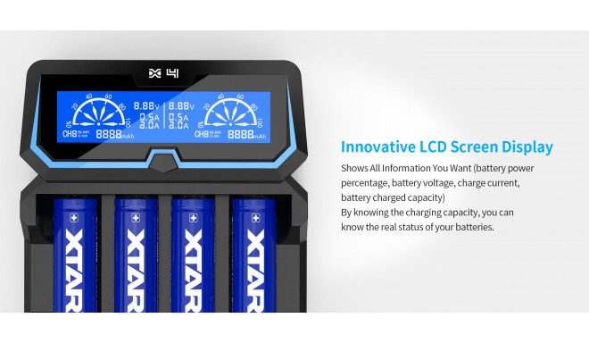 XTAR-X4 LCD kiirlaadija 4-le Li-ion/ Ni-MH akudele