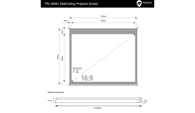 4World Electric Wall/Ceiling Projection Screen with Remote Control 159x90 (16:9) Matt White