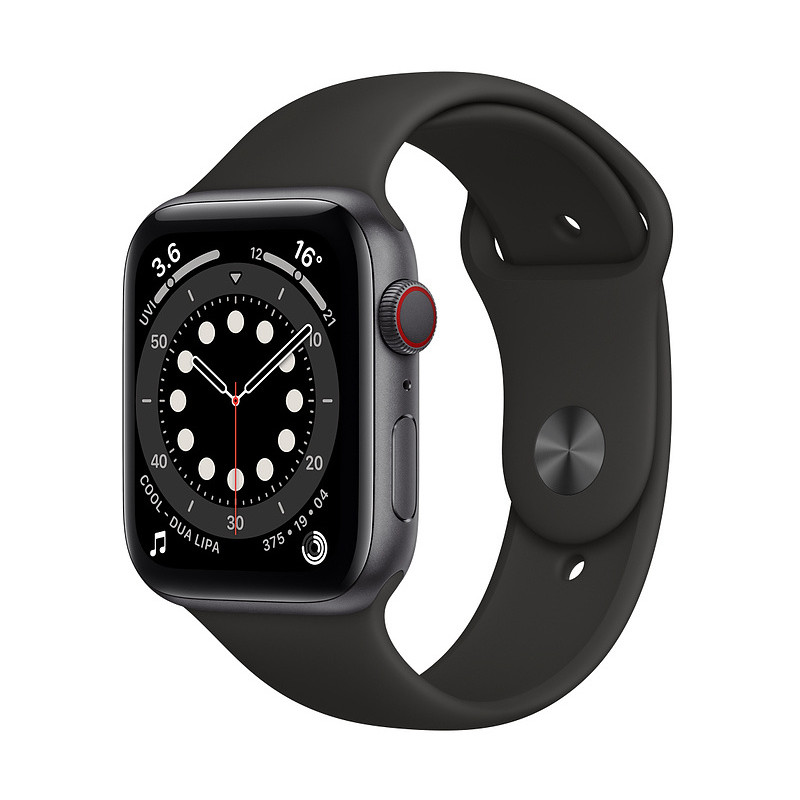 Apple Watch 6 GPS + Cellular 44mm Sport Band, space grey/black (MG2E3EL/A)