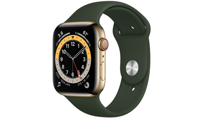 Apple Watch 6 GPS + Cellular 44mm Stainless Steel Sport Band, gold/cyprus green (M09F3EL/A)