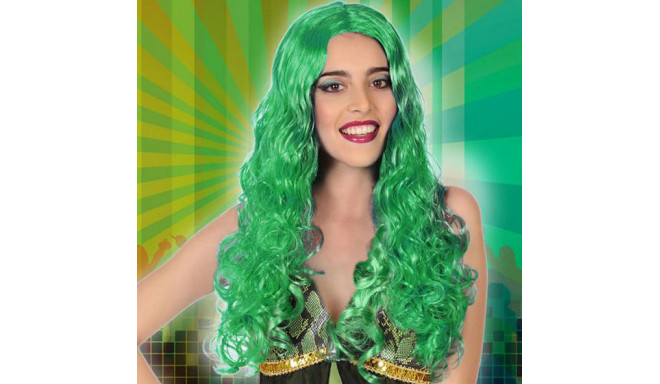 Wig with curly hair, green