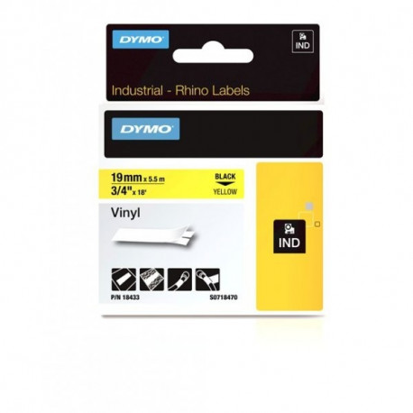 DYMO Rhino vinüülteip 19 mm x 5,5 m / must kollasel (18433)