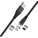 Maxlife MXUC-02 magnetic cable USB - Lightning + USB-C + microUSB 2A black Fast Charge