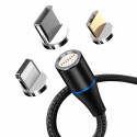 Maxlife MXUC-03 magnetic cable USB - Lightning + USB-C + microUSB 3A black Fast Charge QC3.0
