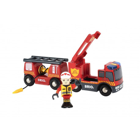 World Feuerwehr-Leiterfahrzeug (rot/gelb, mit Licht & Sound)