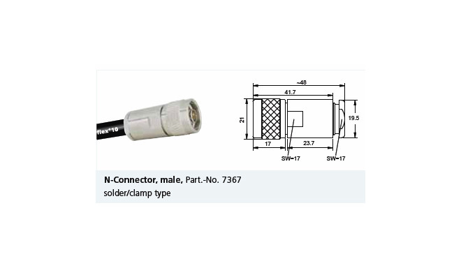 N male connector for Ecoflex10, solder-screw