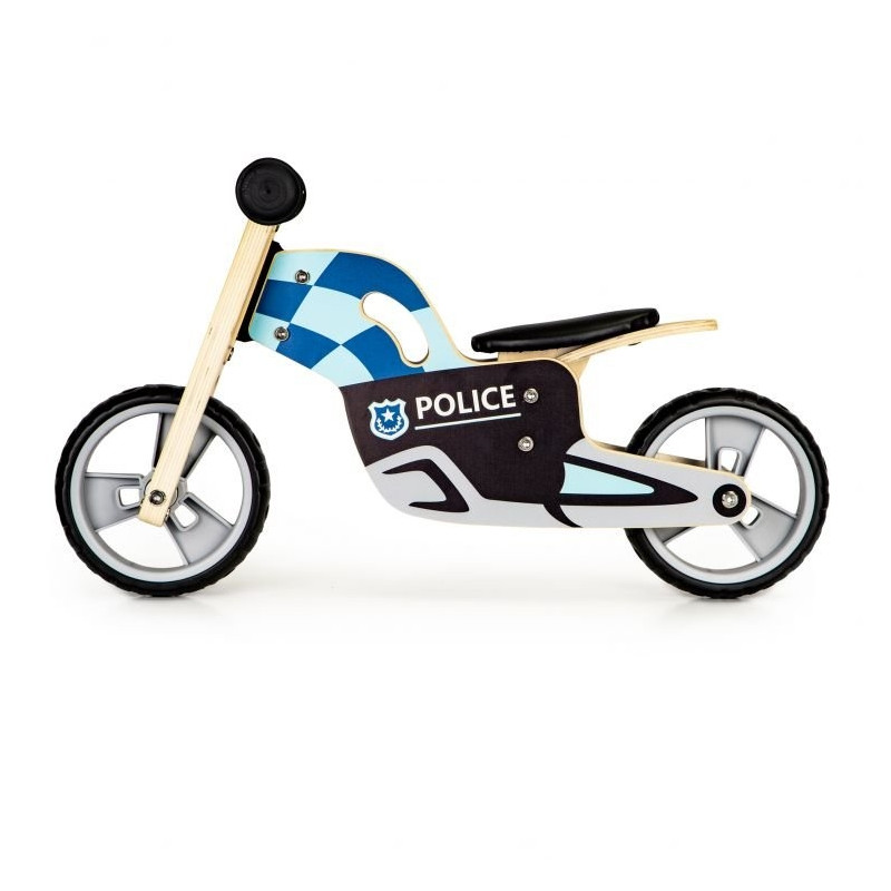 EcoToys Police Balance Bike from wood Blue Ride on toys Photopoint.lv