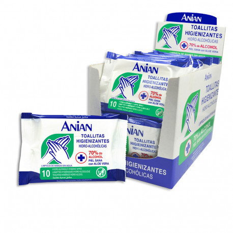 ANIAN DOMI toallitas hidro-alcohólicas 70% manos 10 uds