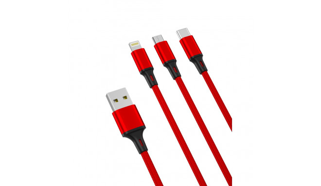 XO kaabel USB - Lightning/USB-C/microUSB 3in1 1,2m, punane (NB173)