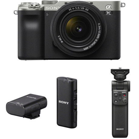 Sony a7C + 28-60mm Kit + Sony wireless microphone + handle-minitripod, silver
