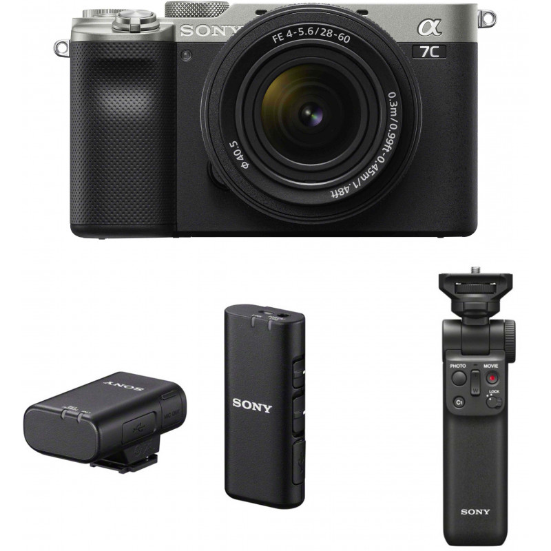 Sony a7C + 28-60mm Kit + Sony juhtmevaba mikrofon + käepide-ministatiiv, hõbedane