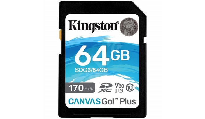 Kingston memory card SDXC 64GB Canvas Go Plus 170R C10 UHS-I U3 V30
