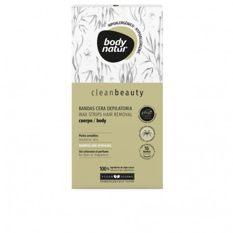 BODY NATUR CLEAN BEAUTY bandas cera cuerpo pieles sensibles 16 u