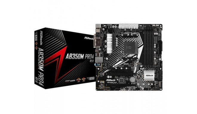 ASRock emaplaat AB350M Pro4 R2.0 AMD B350 AM4 micro ATX