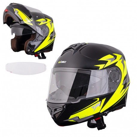 Flip-Up Motorcycle Helmet W-TEC Vexamo PI Graphic w/ Pinlock - Black Graphic S(55-56)