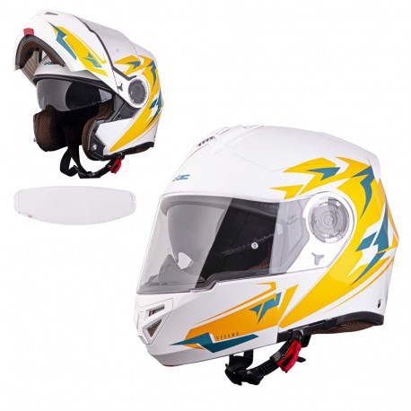 Flip-Up Motorcycle Helmet W-TEC Vexamo PI Graphic w/ Pinlock - White Graphic XS (53-54)