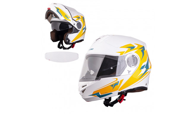 Flip-Up Motorcycle Helmet W-TEC Vexamo PI Graphic w/ Pinlock - White Graphic L(59-60)