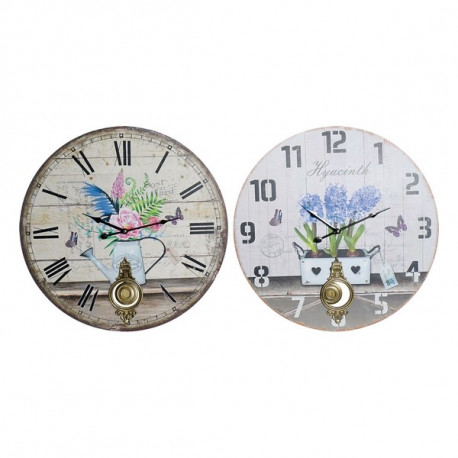 Настенное часы DKD Home Decor Цветы Металл Деревянный MDF (2 pcs) (58 x 2 x 58 cm)
