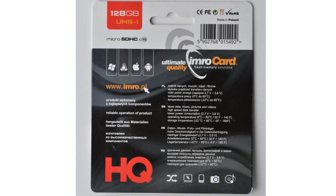 Imro mälukaart microSDXC 128GB C10 UHS-3 + adapter