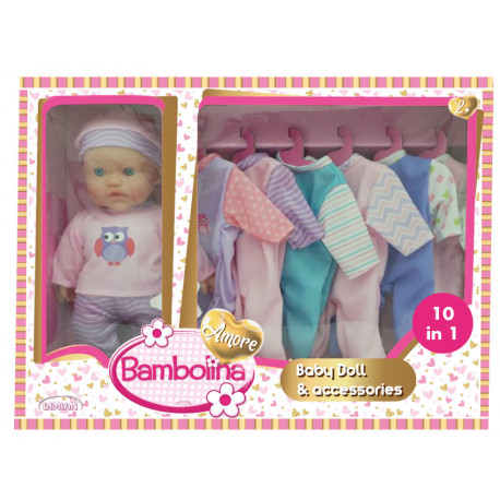 BAMBOLINA 30cm doll with 6pcs assorted dress set, BD1868