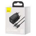 Baseus Super Si Quick Charger 1C 25W EU Sets Black + Mini Black Cable Type-C to Type-C 3A 1m (TZCCSU