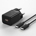 Baseus Super Si Quick Charger 1C 25W EU Sets Black + Mini Black Cable Type-C to Type-C 3A 1m (TZCCSU