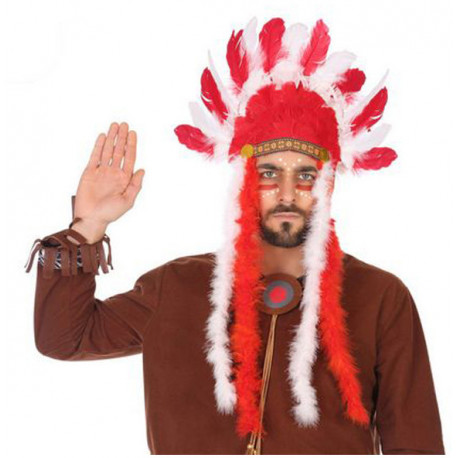 BigBuy Carnival Indian headdress, red