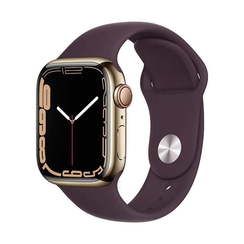 Apple Watch 7 GPS + Cellular 41mm Stainless Steel Sport Band, gold/dark cherry (MKHY3EL/A)