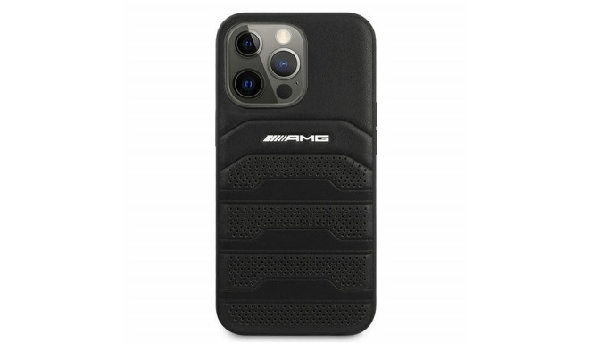 AMG AMHCP13XGSEBK Leather Debossed Lines Back Case For Apple iPhone 13 Pro Max Black