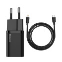 Baseus wall charger Super Si PD 20W 1x USB-C black + USB-C - Lightning cable