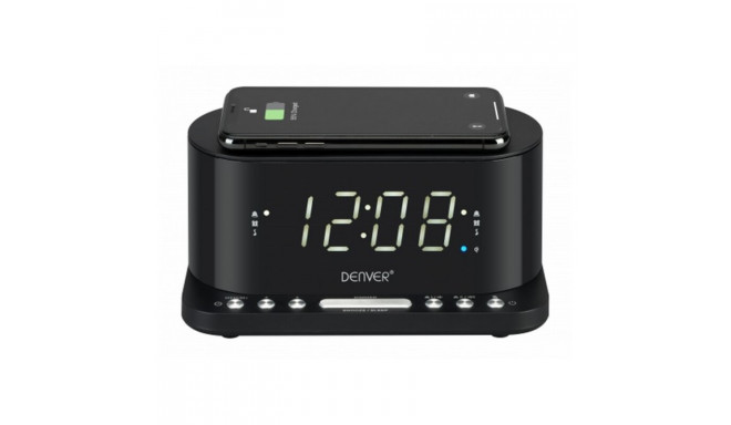 Clock-Radio with Wireless Charger Denver Electronics CRQ-110 12" LED USB Black