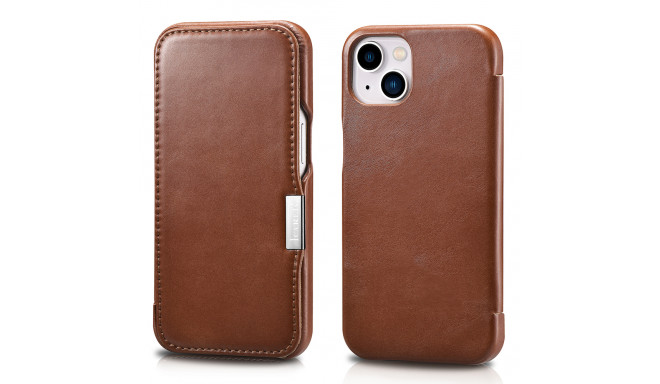 iCarer kaitseümbris Metal Clip Vintage Folio iPhone 13, pruun (RIX1306-BN)