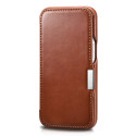 iCarer Metal Clip Vintage Folio Genuine Leather Bookcase type case for iPhone 13 brown (RIX1306-BN)