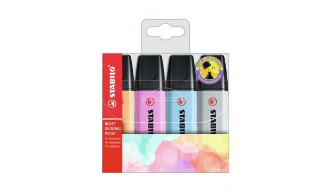 STABILO tekstimarker, BOSS ORIGINAL, pastelne, 4 värvi / oranž, sinine, fuksia, siidihall