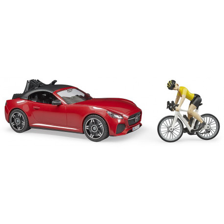 Bruder toy car Roadster + figurine + racing bicycle
