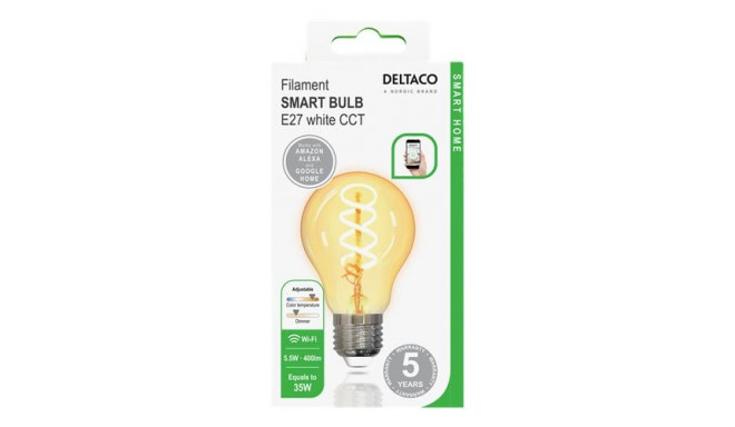 Deltaco SH-LFE27A60S smart lighting Smart bulb 5.5 W Transparent Wi-Fi