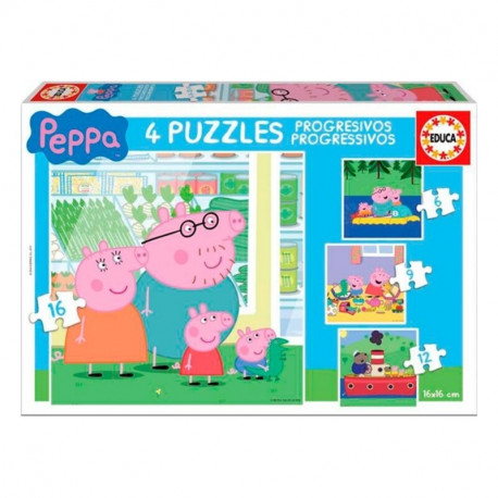 4 Pužļu Komplekts Peppa Pig Educa