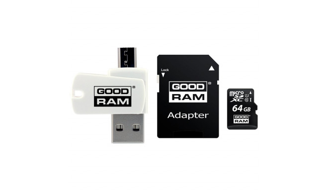 Goodram memory card microSDXC 64GB C10 UHS I + adapter + card reader