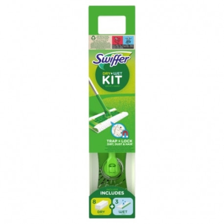 Põrandapuhastuskomplekt SWIFFER vars+puhastuslapid,kuivad 8tk,niisked 3tk