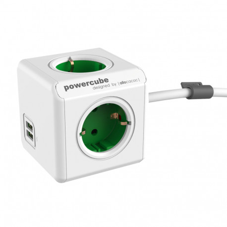 Allocacoc PowerCube Extended USB Groen 1,5m Kabel