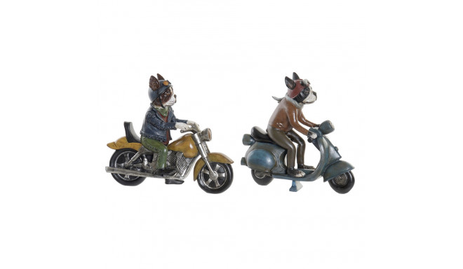 Decorative Figure DKD Home Decor 27 x 10 x 24 cm Red Blue Motorbike Yellow Vintage Dog (2 Units)