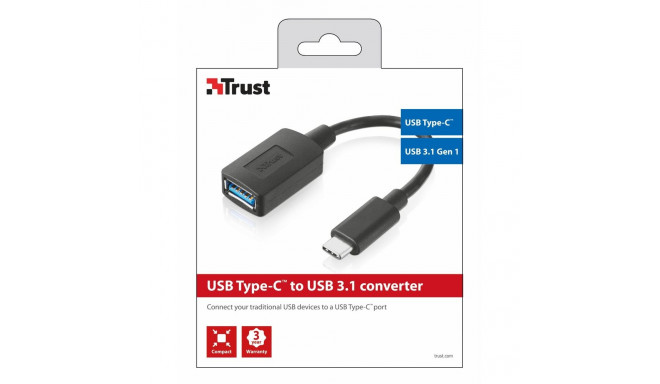 USB A to USB C Cable Trust 20967                Black
