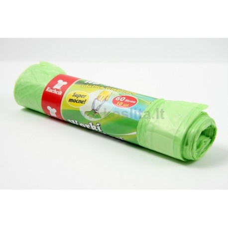 Drawstring Trash Bags, 60l/10pcs., HDPE, green