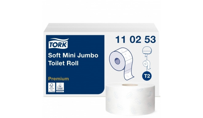 Toilet paper Tork PREMIUM MINI JUMBO T2 110253, 2 sl., 9.7 cm x 170 m, white, 12 psc.