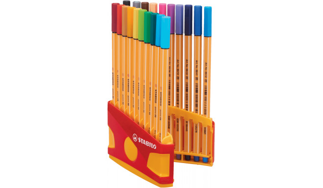 Tindipliiats Stabilo Point 88 fineliner 0,4mm, 20 värvi plastik karbis