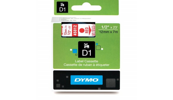 DYMO D1 Juostelė 12mm x7m / raudonas ant skaidrios (45012 / S0720520)