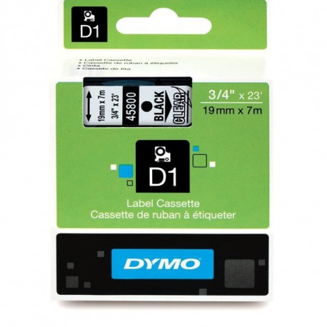 DYMO D1 lint 19mm x7m / must läbipaistval peal (45800 / S0720820)