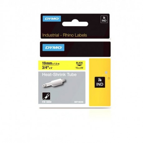 DYMO Rhino Thermal toru 19 mm x 1,5 m / must kollasel (18058)
